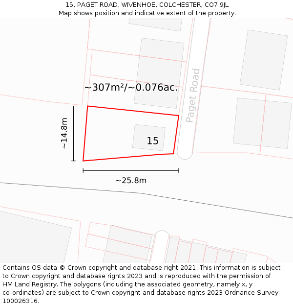 15, PAGET ROAD, WIVENHOE, COLCHESTER, CO7 9JL: Plot and title map