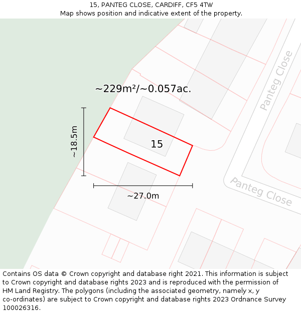 15, PANTEG CLOSE, CARDIFF, CF5 4TW: Plot and title map