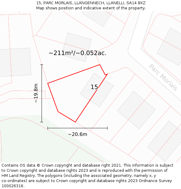 15, PARC MORLAIS, LLANGENNECH, LLANELLI, SA14 8XZ: Plot and title map