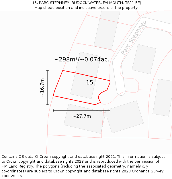 15, PARC STEPHNEY, BUDOCK WATER, FALMOUTH, TR11 5EJ: Plot and title map