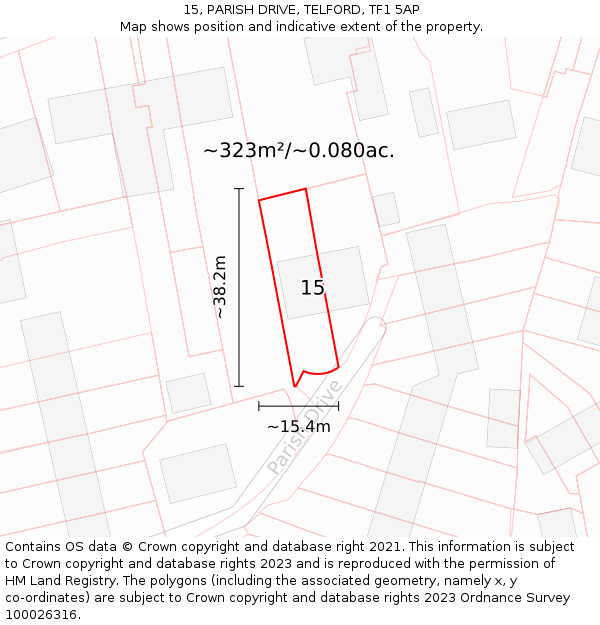 15, PARISH DRIVE, TELFORD, TF1 5AP: Plot and title map