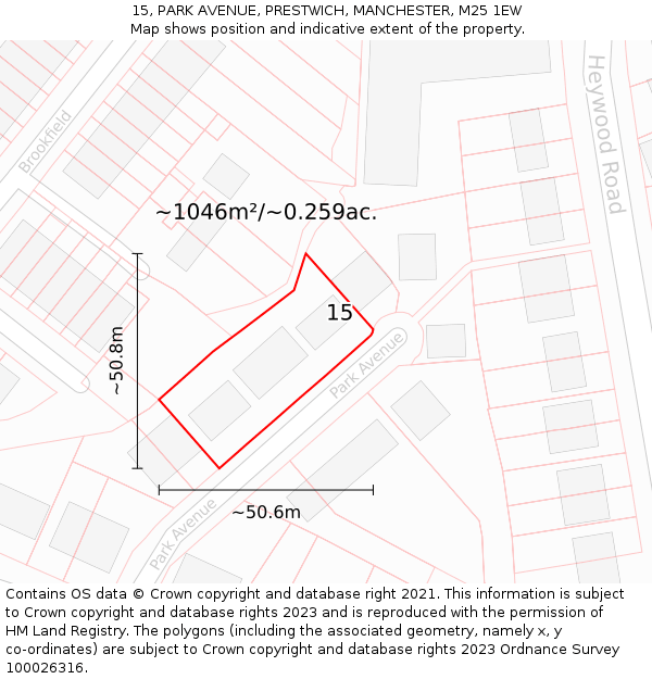 15, PARK AVENUE, PRESTWICH, MANCHESTER, M25 1EW: Plot and title map