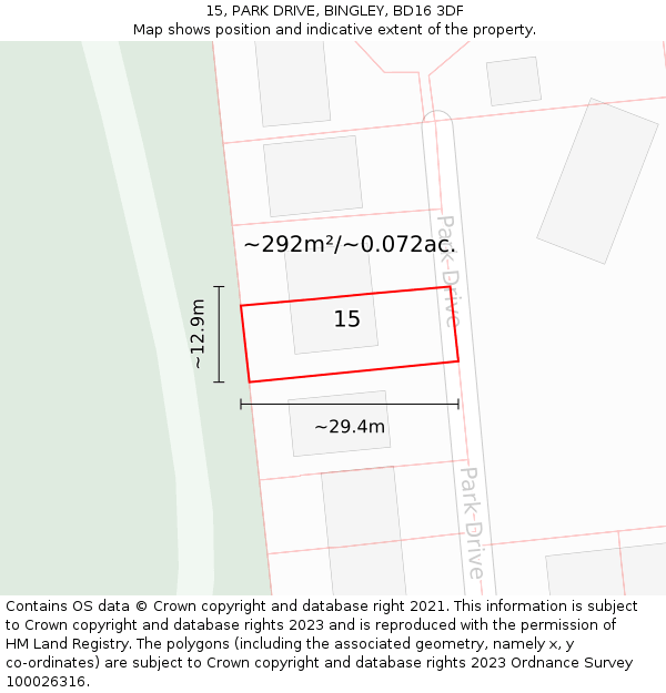 15, PARK DRIVE, BINGLEY, BD16 3DF: Plot and title map