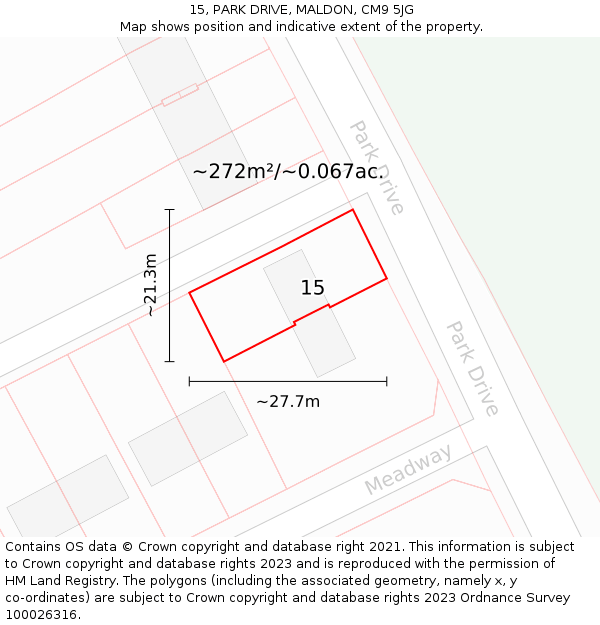 15, PARK DRIVE, MALDON, CM9 5JG: Plot and title map