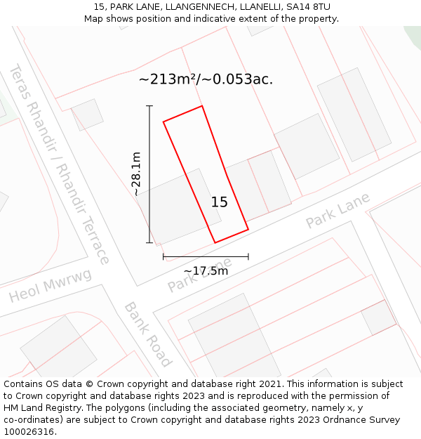 15, PARK LANE, LLANGENNECH, LLANELLI, SA14 8TU: Plot and title map