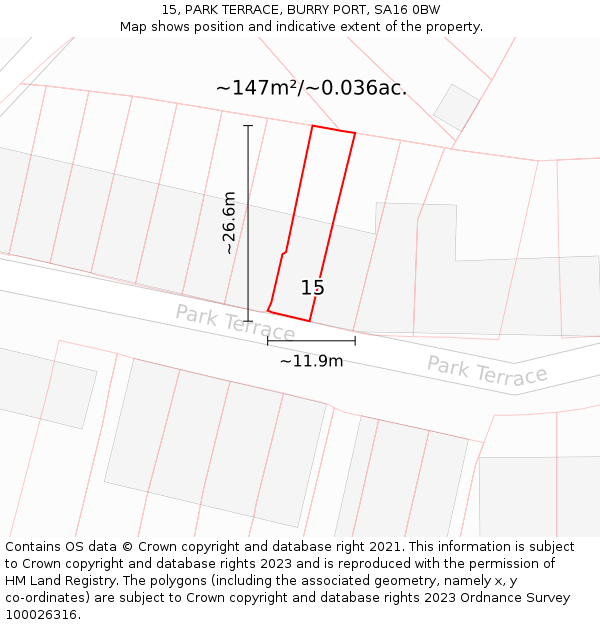 15, PARK TERRACE, BURRY PORT, SA16 0BW: Plot and title map