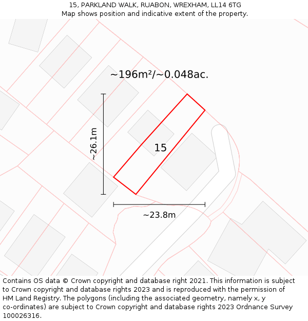 15, PARKLAND WALK, RUABON, WREXHAM, LL14 6TG: Plot and title map