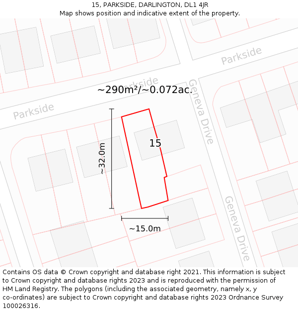 15, PARKSIDE, DARLINGTON, DL1 4JR: Plot and title map