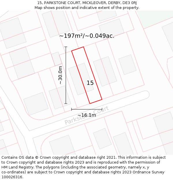 15, PARKSTONE COURT, MICKLEOVER, DERBY, DE3 0RJ: Plot and title map