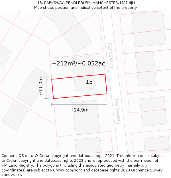 15, PARKSWAY, PENDLEBURY, MANCHESTER, M27 4JN: Plot and title map