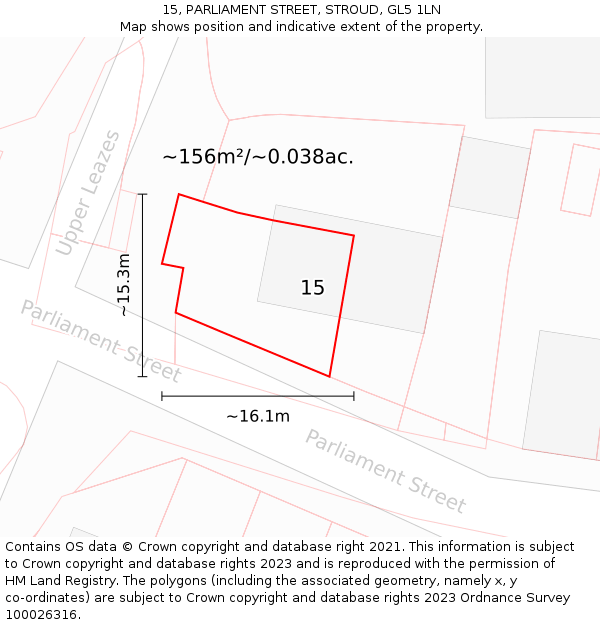 15, PARLIAMENT STREET, STROUD, GL5 1LN: Plot and title map