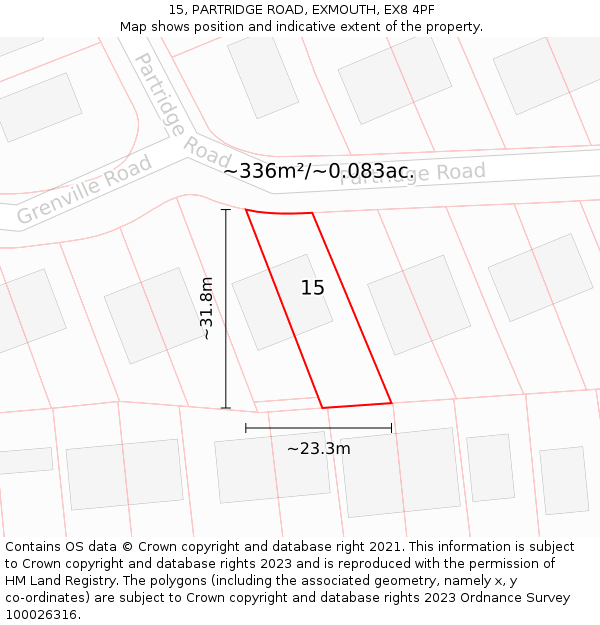 15, PARTRIDGE ROAD, EXMOUTH, EX8 4PF: Plot and title map