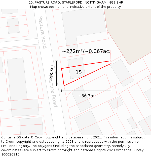 15, PASTURE ROAD, STAPLEFORD, NOTTINGHAM, NG9 8HR: Plot and title map