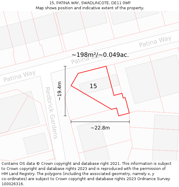 15, PATINA WAY, SWADLINCOTE, DE11 0WP: Plot and title map