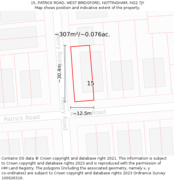 15, PATRICK ROAD, WEST BRIDGFORD, NOTTINGHAM, NG2 7JY: Plot and title map