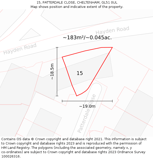 15, PATTERDALE CLOSE, CHELTENHAM, GL51 0UL: Plot and title map