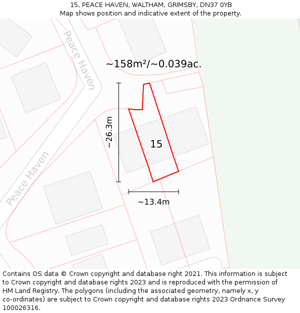 15, PEACE HAVEN, WALTHAM, GRIMSBY, DN37 0YB: Plot and title map