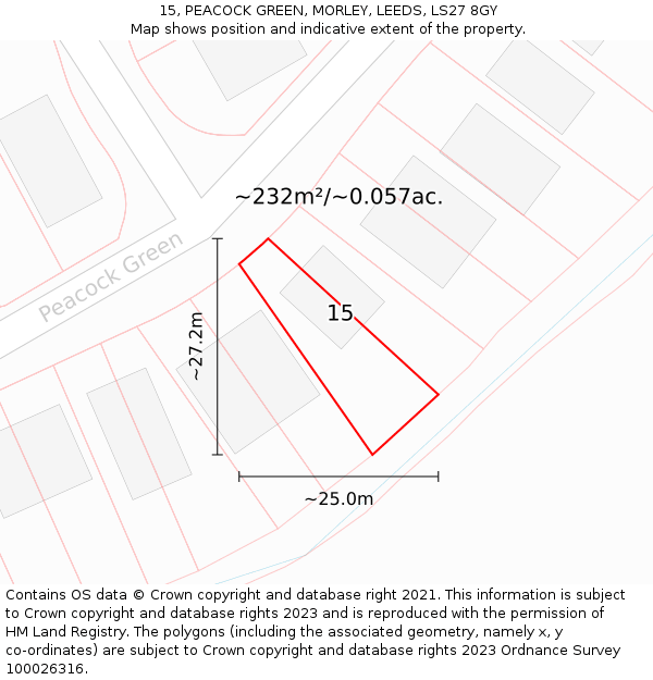 15, PEACOCK GREEN, MORLEY, LEEDS, LS27 8GY: Plot and title map