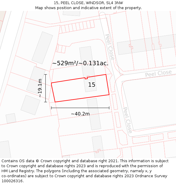 15, PEEL CLOSE, WINDSOR, SL4 3NW: Plot and title map