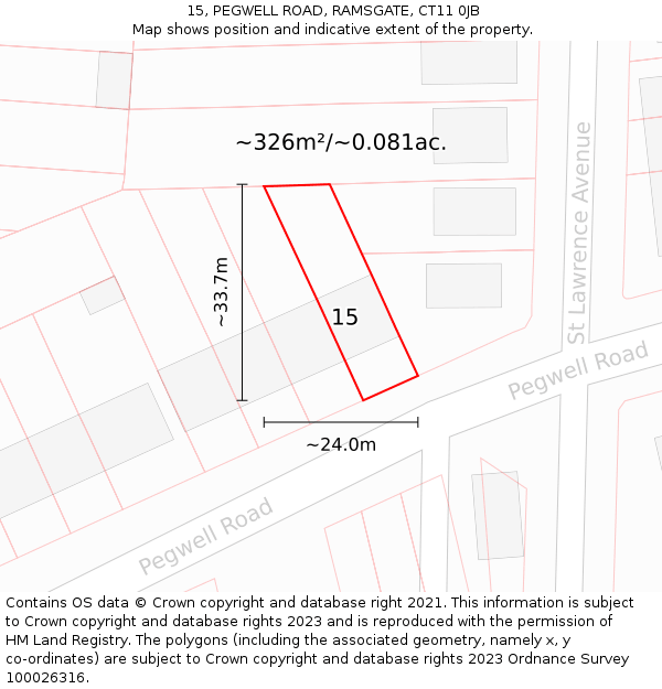 15, PEGWELL ROAD, RAMSGATE, CT11 0JB: Plot and title map