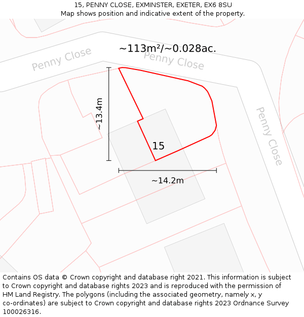 15, PENNY CLOSE, EXMINSTER, EXETER, EX6 8SU: Plot and title map