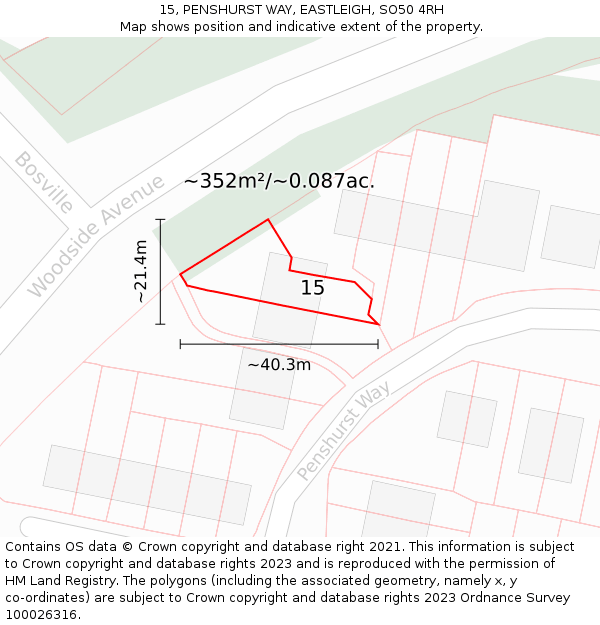 15, PENSHURST WAY, EASTLEIGH, SO50 4RH: Plot and title map