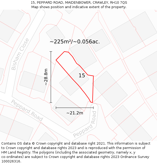 15, PEPPARD ROAD, MAIDENBOWER, CRAWLEY, RH10 7QS: Plot and title map