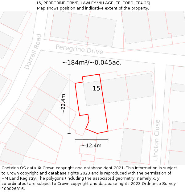 15, PEREGRINE DRIVE, LAWLEY VILLAGE, TELFORD, TF4 2SJ: Plot and title map