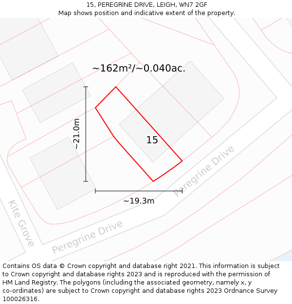 15, PEREGRINE DRIVE, LEIGH, WN7 2GF: Plot and title map