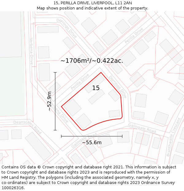 15, PERILLA DRIVE, LIVERPOOL, L11 2AN: Plot and title map