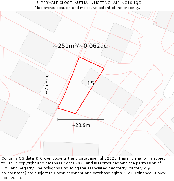 15, PERIVALE CLOSE, NUTHALL, NOTTINGHAM, NG16 1QG: Plot and title map