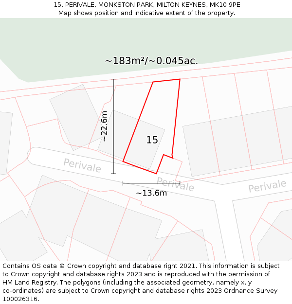 15, PERIVALE, MONKSTON PARK, MILTON KEYNES, MK10 9PE: Plot and title map