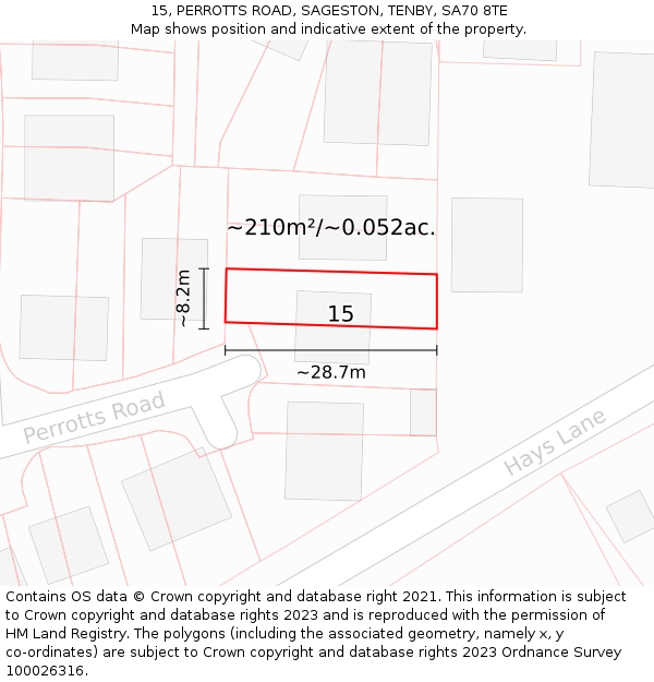 15, PERROTTS ROAD, SAGESTON, TENBY, SA70 8TE: Plot and title map