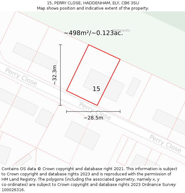 15, PERRY CLOSE, HADDENHAM, ELY, CB6 3SU: Plot and title map