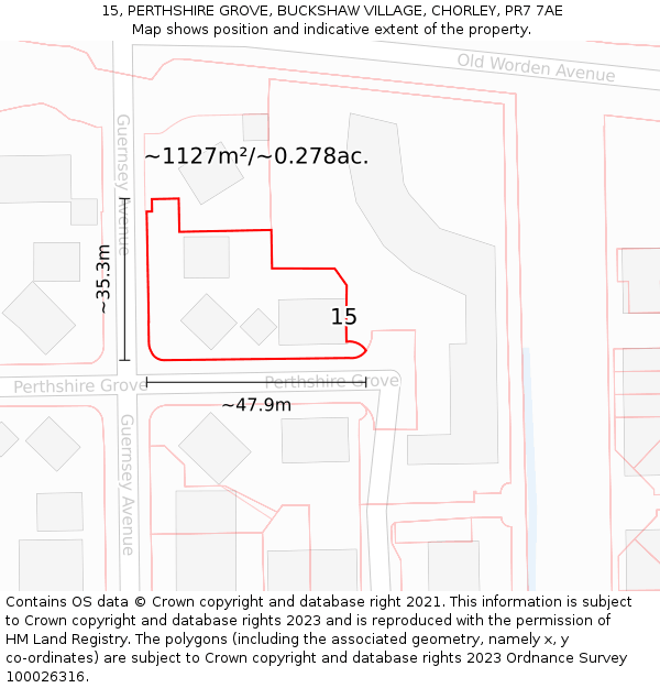 15, PERTHSHIRE GROVE, BUCKSHAW VILLAGE, CHORLEY, PR7 7AE: Plot and title map