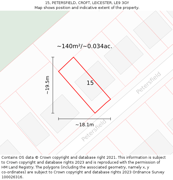 15, PETERSFIELD, CROFT, LEICESTER, LE9 3GY: Plot and title map