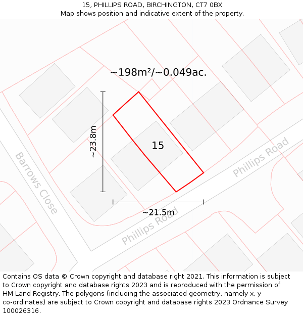 15, PHILLIPS ROAD, BIRCHINGTON, CT7 0BX: Plot and title map