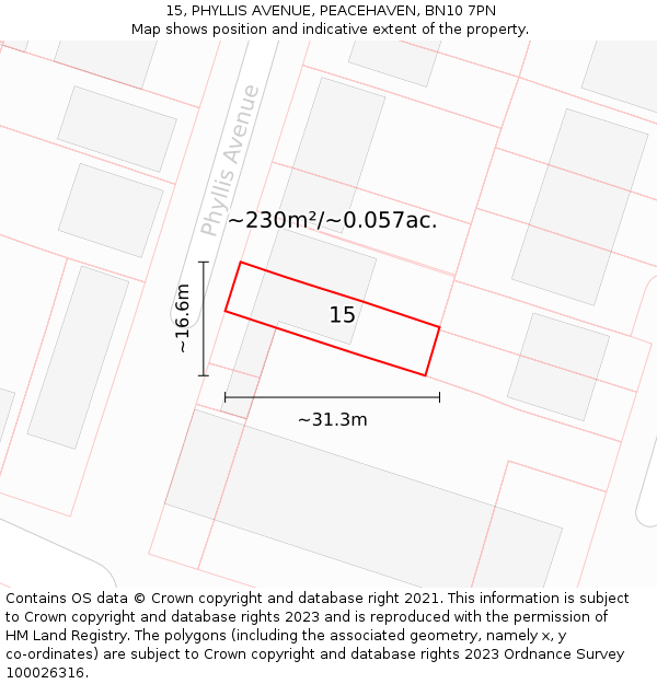 15, PHYLLIS AVENUE, PEACEHAVEN, BN10 7PN: Plot and title map