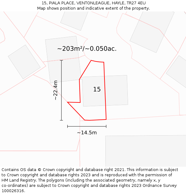 15, PIALA PLACE, VENTONLEAGUE, HAYLE, TR27 4EU: Plot and title map