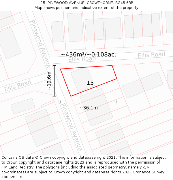 15, PINEWOOD AVENUE, CROWTHORNE, RG45 6RR: Plot and title map