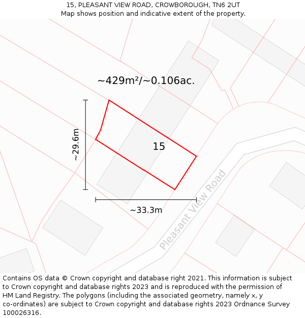 15, PLEASANT VIEW ROAD, CROWBOROUGH, TN6 2UT: Plot and title map