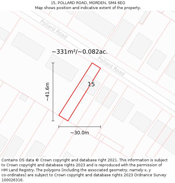 15, POLLARD ROAD, MORDEN, SM4 6EG: Plot and title map