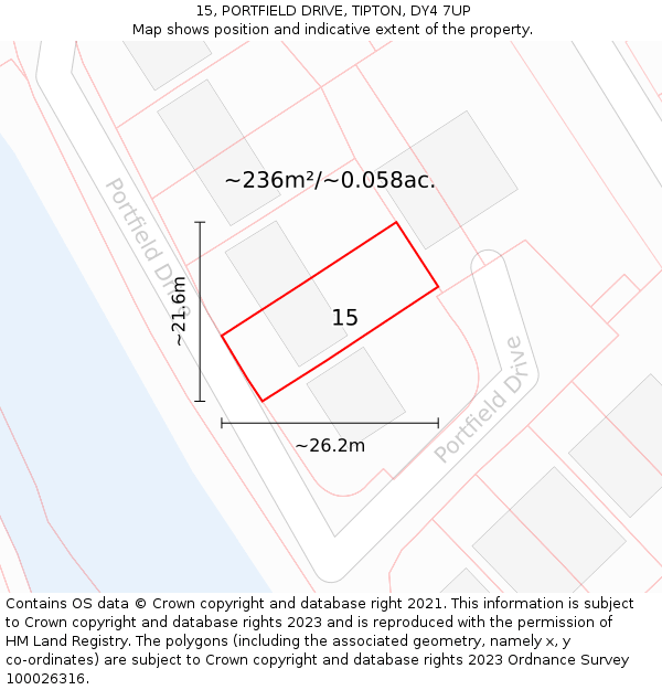 15, PORTFIELD DRIVE, TIPTON, DY4 7UP: Plot and title map