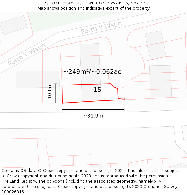 15, PORTH Y WAUN, GOWERTON, SWANSEA, SA4 3BJ: Plot and title map