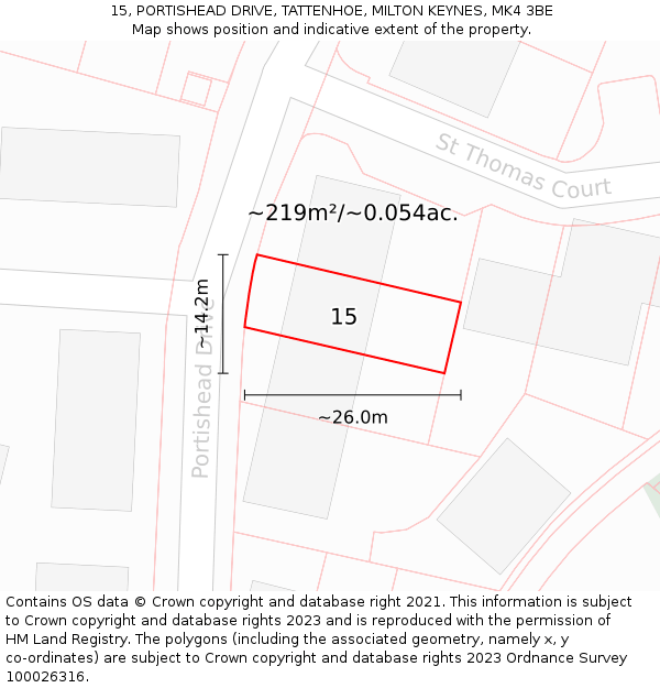 15, PORTISHEAD DRIVE, TATTENHOE, MILTON KEYNES, MK4 3BE: Plot and title map