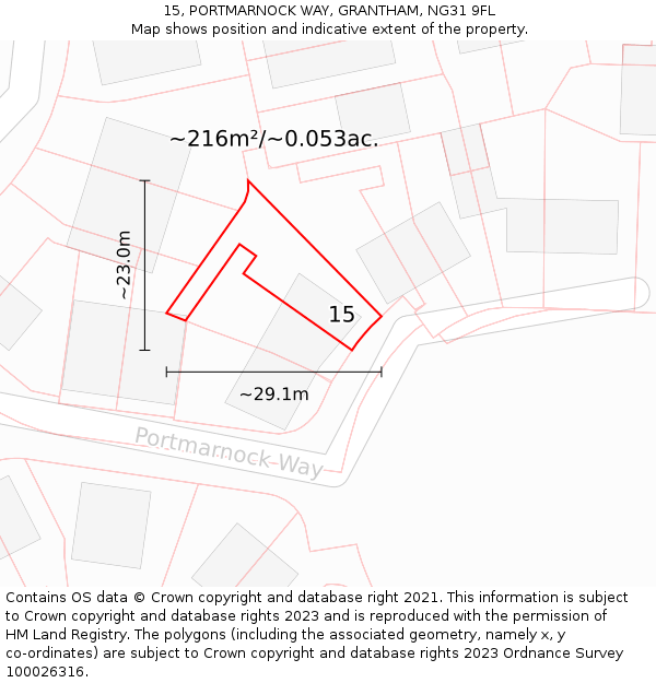 15, PORTMARNOCK WAY, GRANTHAM, NG31 9FL: Plot and title map