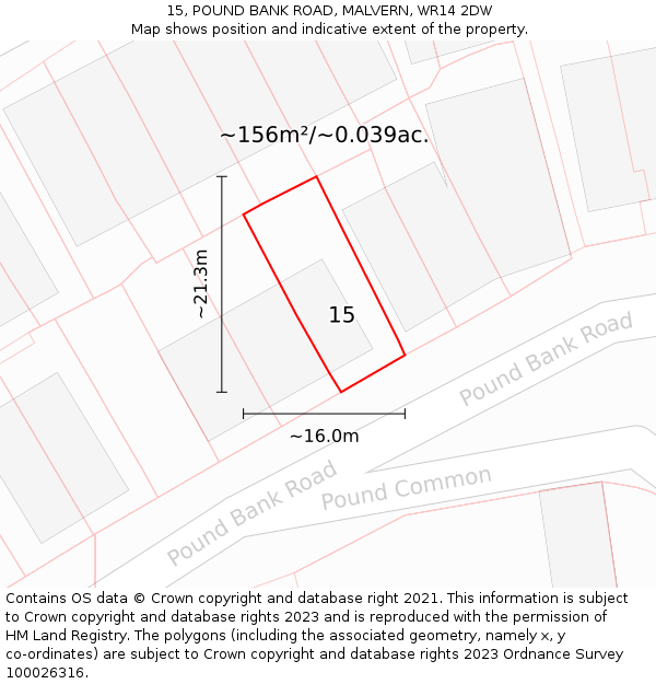 15, POUND BANK ROAD, MALVERN, WR14 2DW: Plot and title map