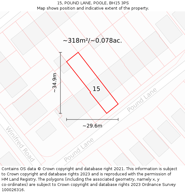 15, POUND LANE, POOLE, BH15 3PS: Plot and title map