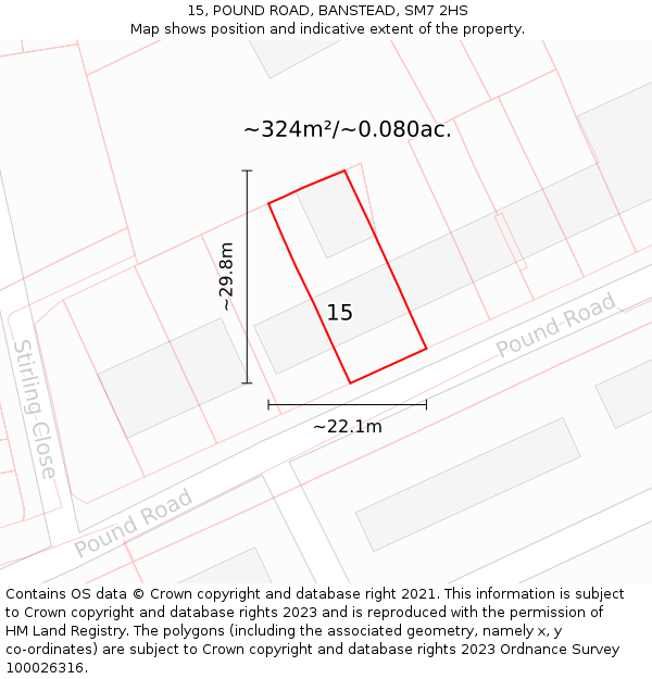 15, POUND ROAD, BANSTEAD, SM7 2HS: Plot and title map