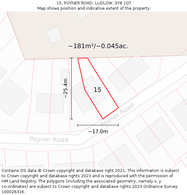 15, POYNER ROAD, LUDLOW, SY8 1QT: Plot and title map